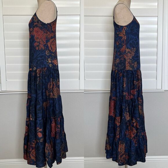 Peruvian Conection midi Dress tiered spaghetti strap floral print size US 2 - Picture 2 of 7
